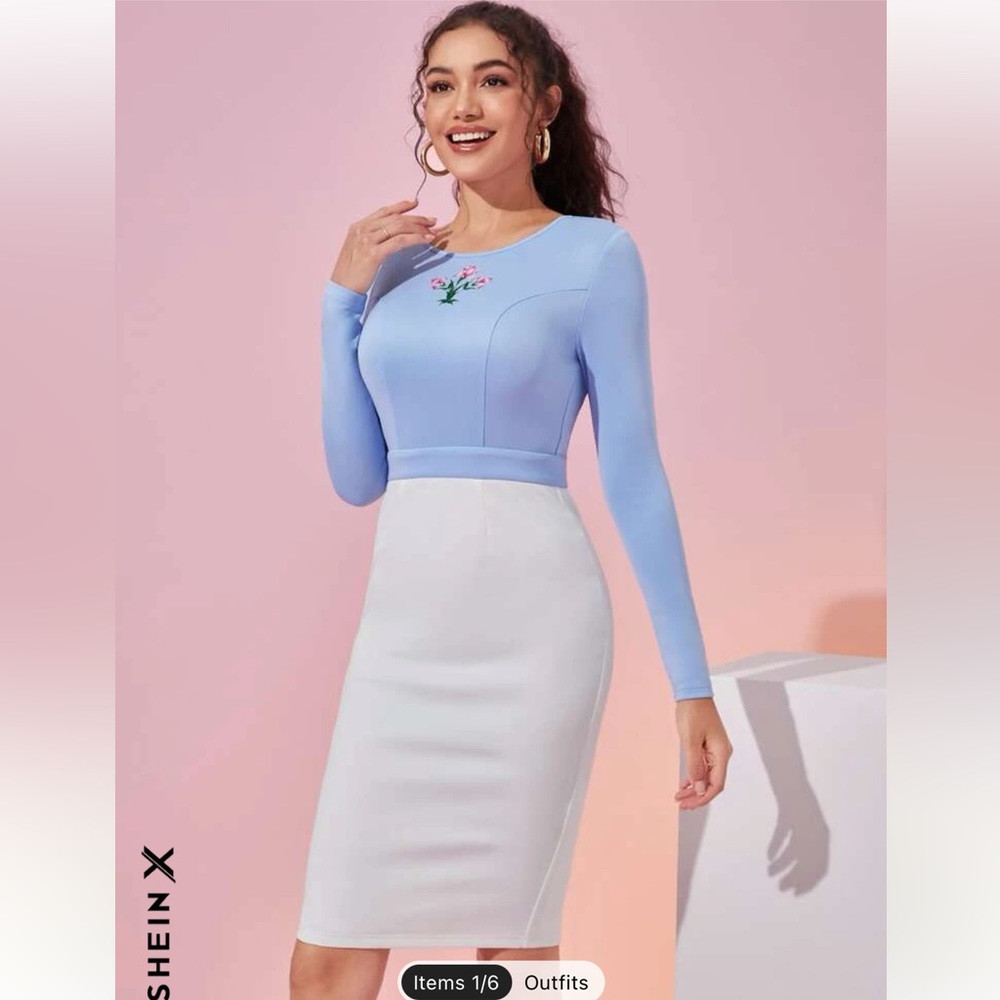 SHEIN X HIBA Two Tone Floral Print Split Back Bodycon Dress size 4 never worn